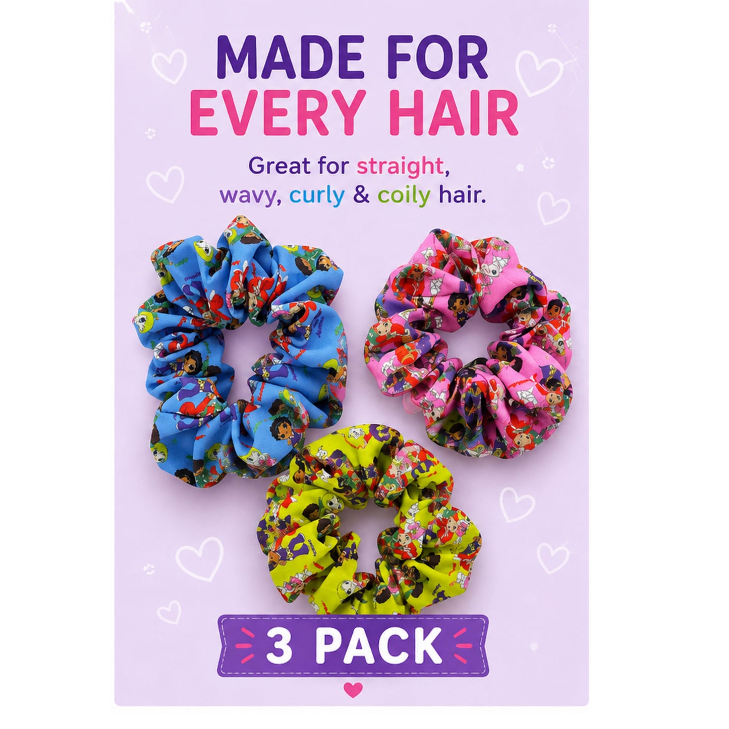 Bonsai Kids Girls Ouchless Scrunchies - 3 Pack No Damage Hair Ties for Toddlers & Kids - Gentle Elastic Ponytail Holders for Fine or Thick Hair - Soft Fabric Snag-Free Hair Accessories