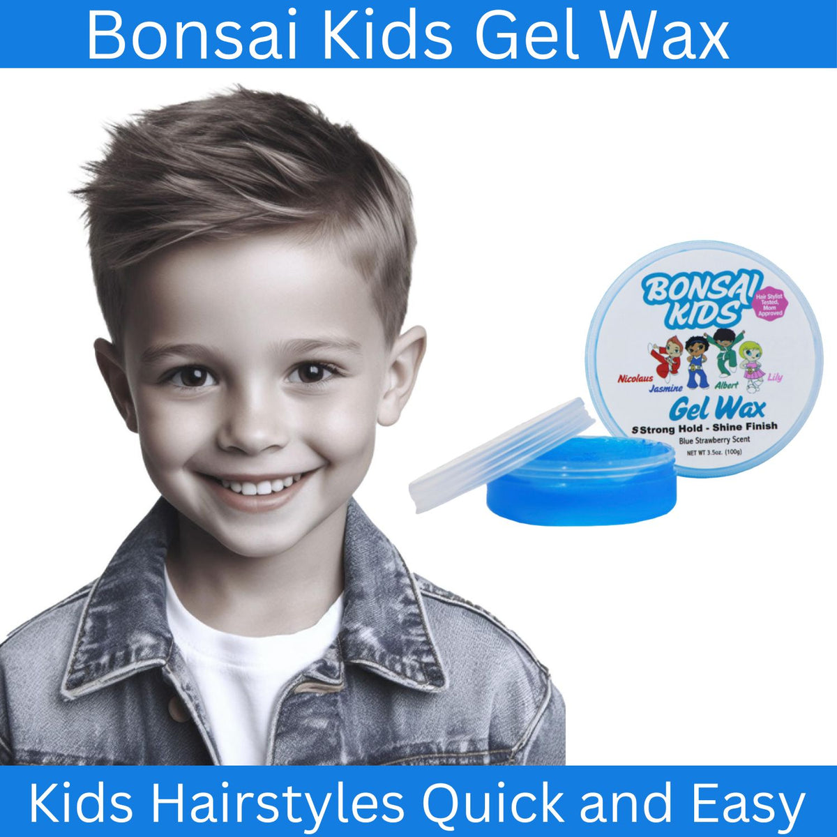 Kids & Toddlers Gel Wax 3.5 oz For Fast and Easy Styling - All day hol –  Bonsai Kids Hair Care