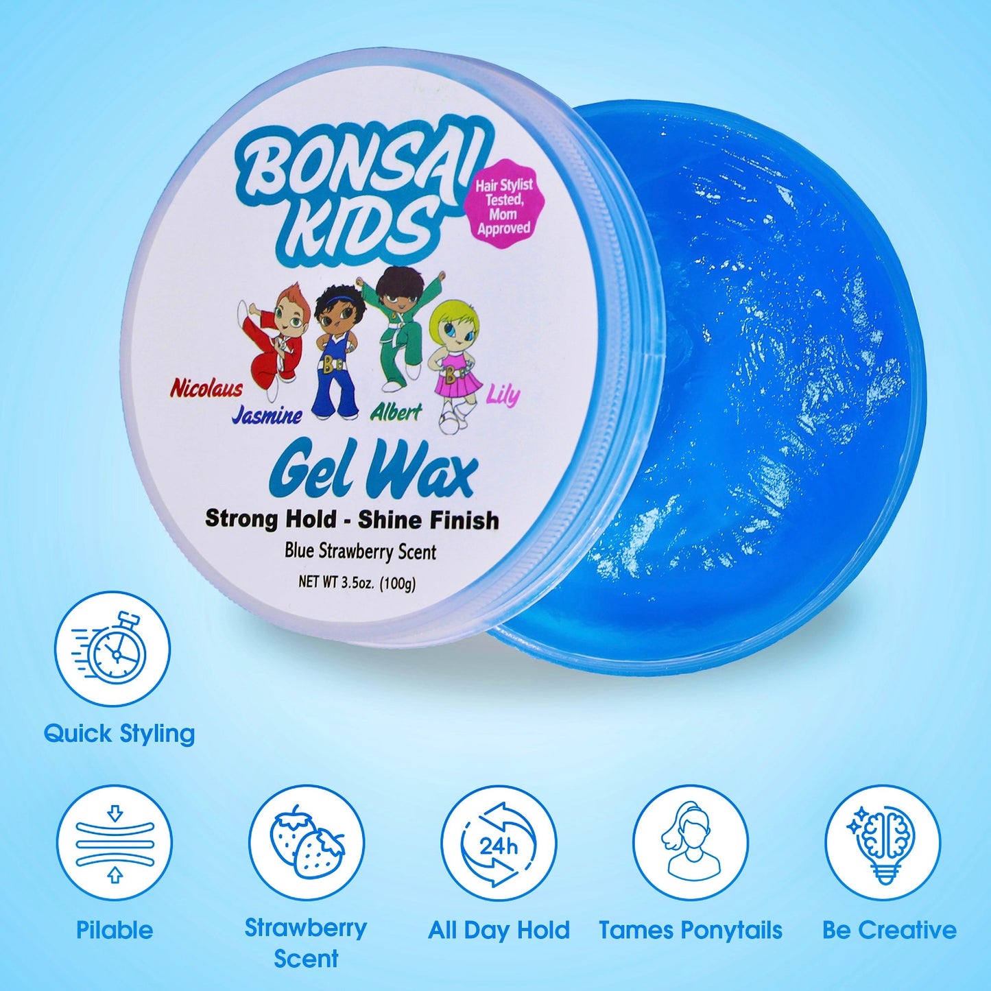 Buy Bonsai Kids Boys Hair Gel Wax - The ultimate gel-wax blend for spiky, slick, or messy hairstyles. Perfect for all hair types—thin to thick. Fresh strawberry scent and easy application for kids, toddlers, and girls.