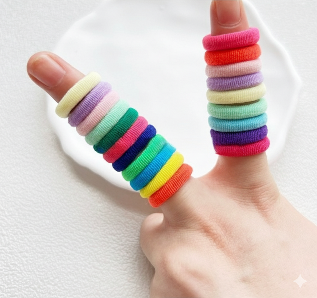 Bonsai Kids Colorful Hair Ties, Elastic No-Crease Ponytail Holders for Girls and Teens, Multi-Color, 100 Count