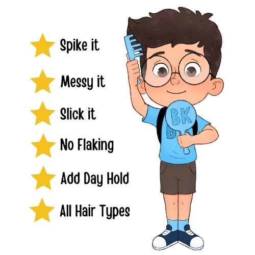 Hugo with a comb and hairstyle options on a white background