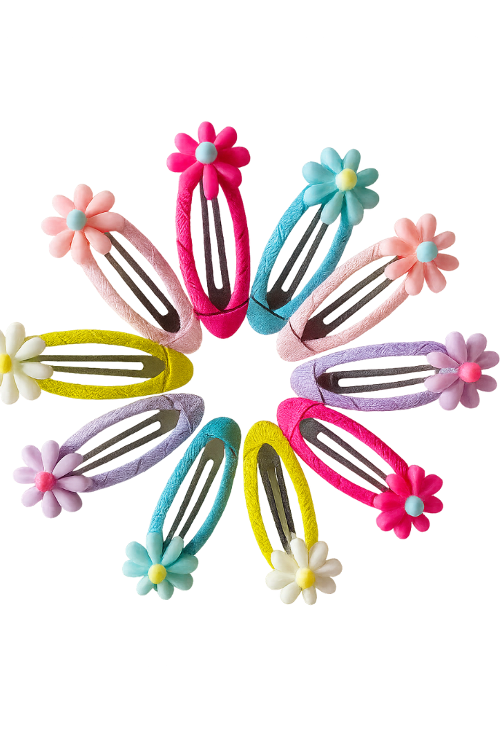 Hair Clips for Girls – 10 Pcs No-Slip Snap Barrettes | Colorful Flower Design | Cute Hair Accessories for Kids, Teens & Women