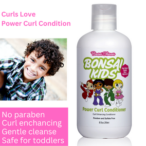 Nourish your child's curls with Bonsai Kids Power Curl Conditioner. This gentle, paraben-free conditioner restores bounce and shine to toddler curly hair, making bath time enjoyable. Salon quality at home, safe for daily use.