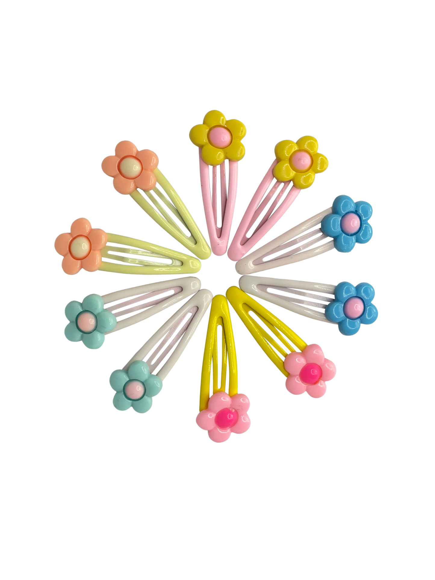 Buy Bonsai Kids Princess Clips 10ct with Flowers - Add a touch of color with pink, green, yellow, orange, and blue flower clips. Ideal for all hairstyles—ponytails, curls, straight hair, updos, and buns. Comfortable, secure hold, perfect for everyday use. Unisex and suitable for all hair types.