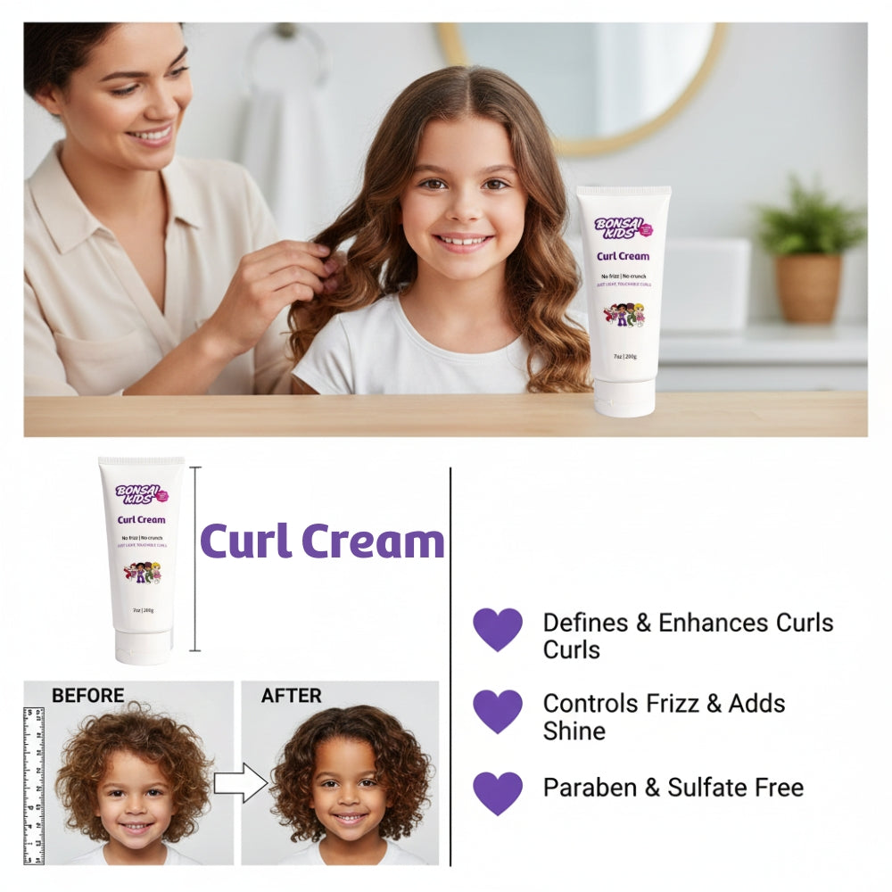 Bonsai Kids Curl Cream 10 oz - Curl Defining & Frizz Control for Toddlers, Girls & Boys - Moisturizing Leave-in Cream for Wavy Curly Biracial Hair - Gentle for Thin to Thick Hair Types