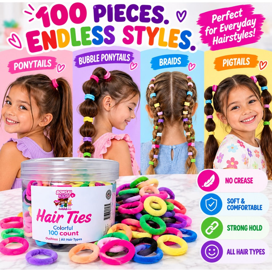 Four girls with four hairs styles - ponytails- bubble ponytails -braids  pigtails. Perfect for everyday hairstyles