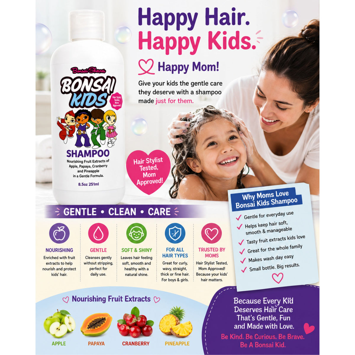 Bonsai Kids Gentle Shampoo for Boys & Girls, 8oz