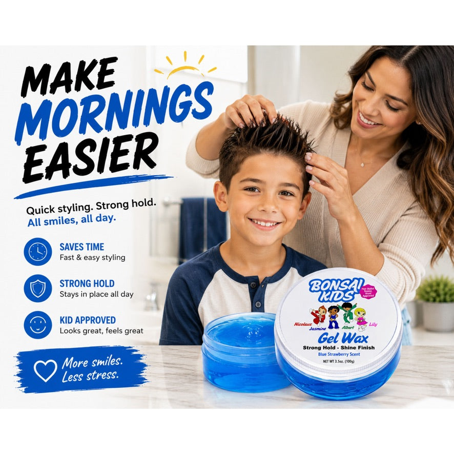 Bonsai Kids Boys Hair Gel Wax - Strong Hold for Toddlers & Kids, Tame Flyaways, Ponytails, Buns & All-Day Styles