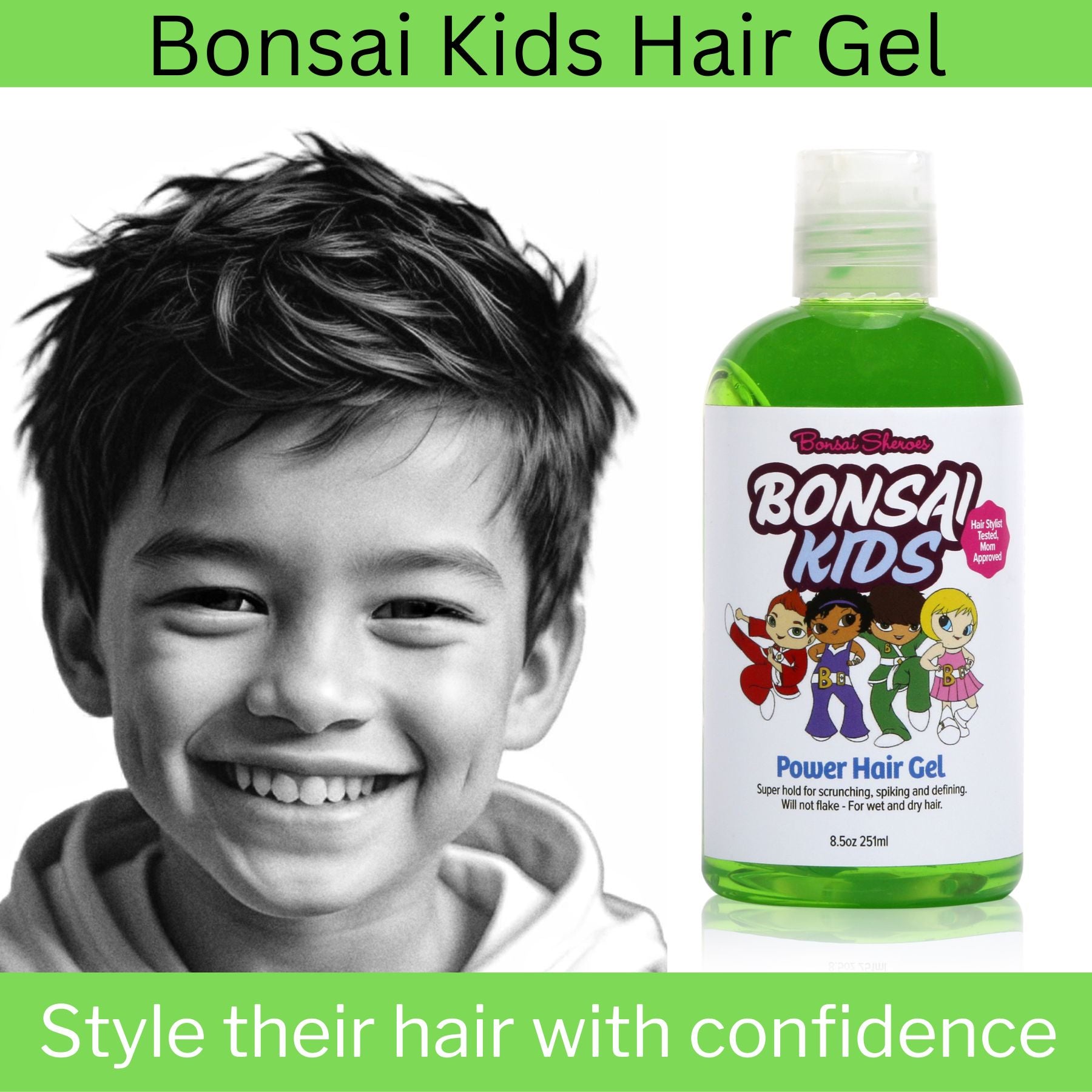 Buy Hair Gel for Boys 8 oz - Ideal for styling boys' and toddlers' hair with ease. Perfect for spiking, messy, curly, or slick styles. Provides all-day hold, no flaking, and washes out with one shampoo. Suitable for girls' ponytails, braids, and buns. Great for all hair types.