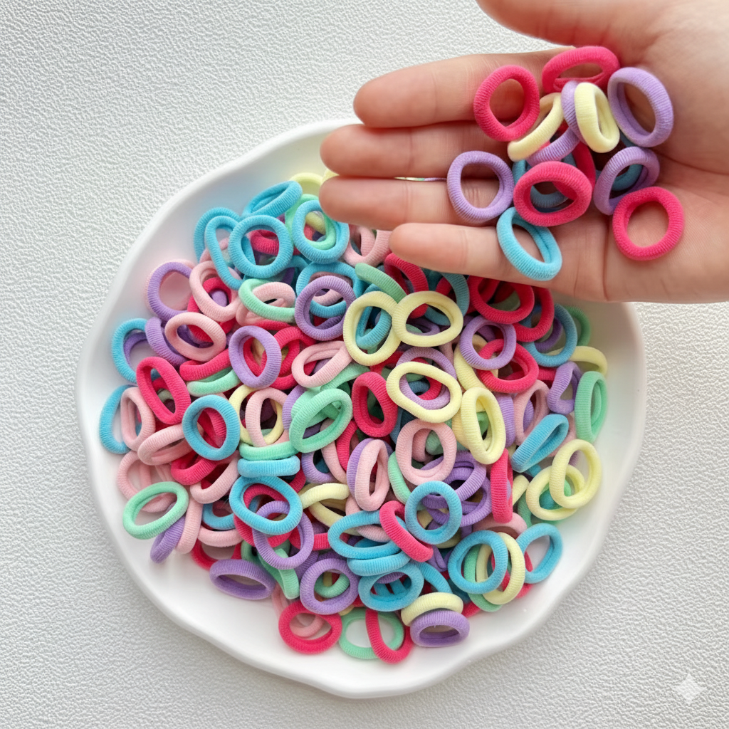 Bonsai Kids Colorful Hair Ties, Elastic No-Crease Ponytail Holders for Girls and Teens, Multi-Color, 100 Count