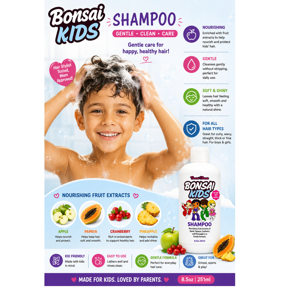Bonsai Kids Gentle Shampoo for Boys & Girls, 8oz
