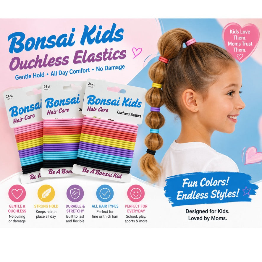 Bonsai Kids Ouchless Hair Ties for Girls 24 Pack - No Damage Elastic Hair Bands for Toddlers & Adults - Pain-Free Snag-Free Ponytail Holders for Fine Thin or Curly Hair - Gentle on Sensitive Scalps