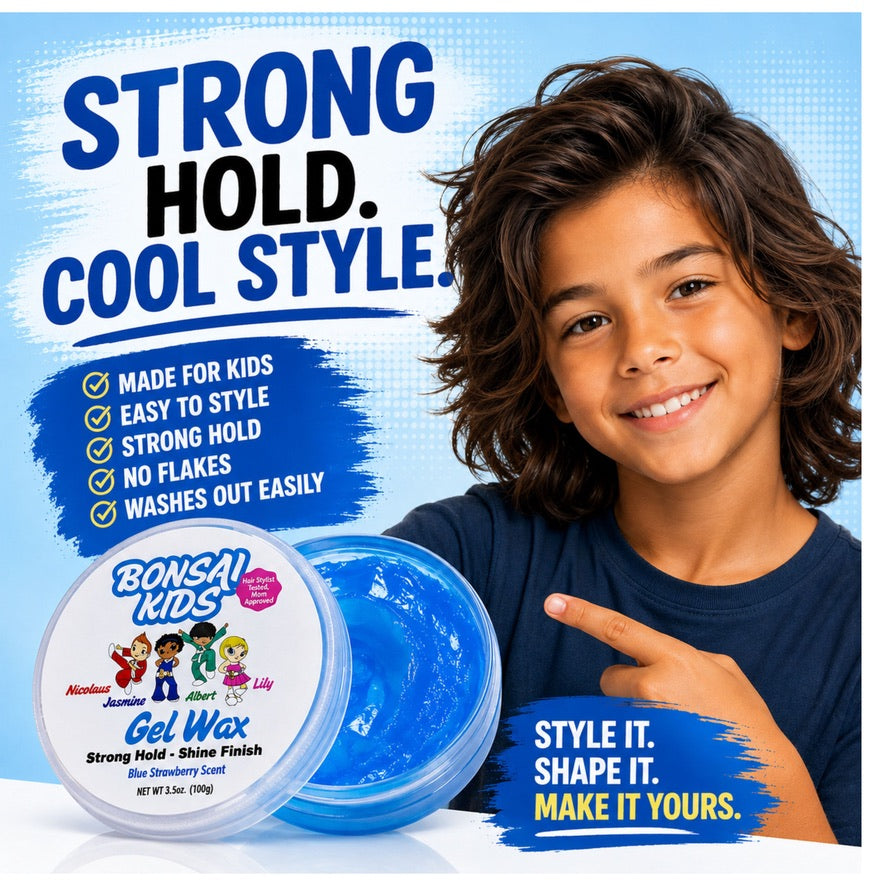 Bonsai Kids Boys Hair Gel Wax - Strong Hold for Toddlers & Kids, Tame Flyaways, Ponytails, Buns & All-Day Styles