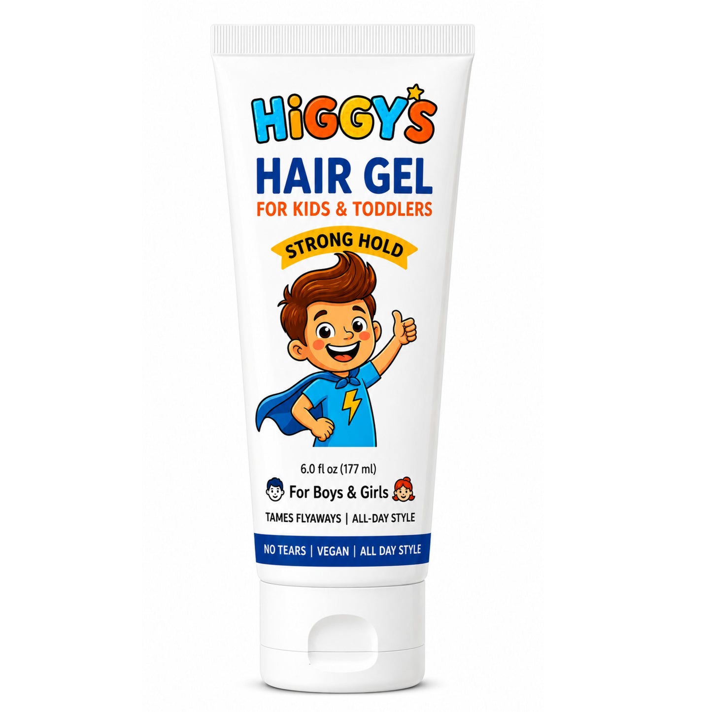Higgy’s Kids Hair Gel Strong Hold 6oz – Water-Based Hair Styling Gel for Boys and Girls – Tames Flyaways, Non-Flaking, Easy Wash-Out Hair Gel for Toddlers and Kids