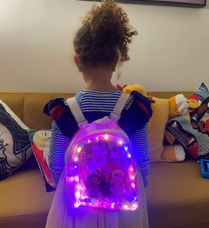 green clear light up mini backpack Kids & Toddlers Light-Up Backpack – Pink & Green LED Backpack for Boys & Girls