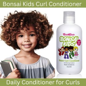 Nourish your child's curls with Bonsai Kids Power Curl Conditioner. This gentle, paraben-free conditioner restores bounce and shine to toddler curly hair, making bath time enjoyable. Salon quality at home, safe for daily use.