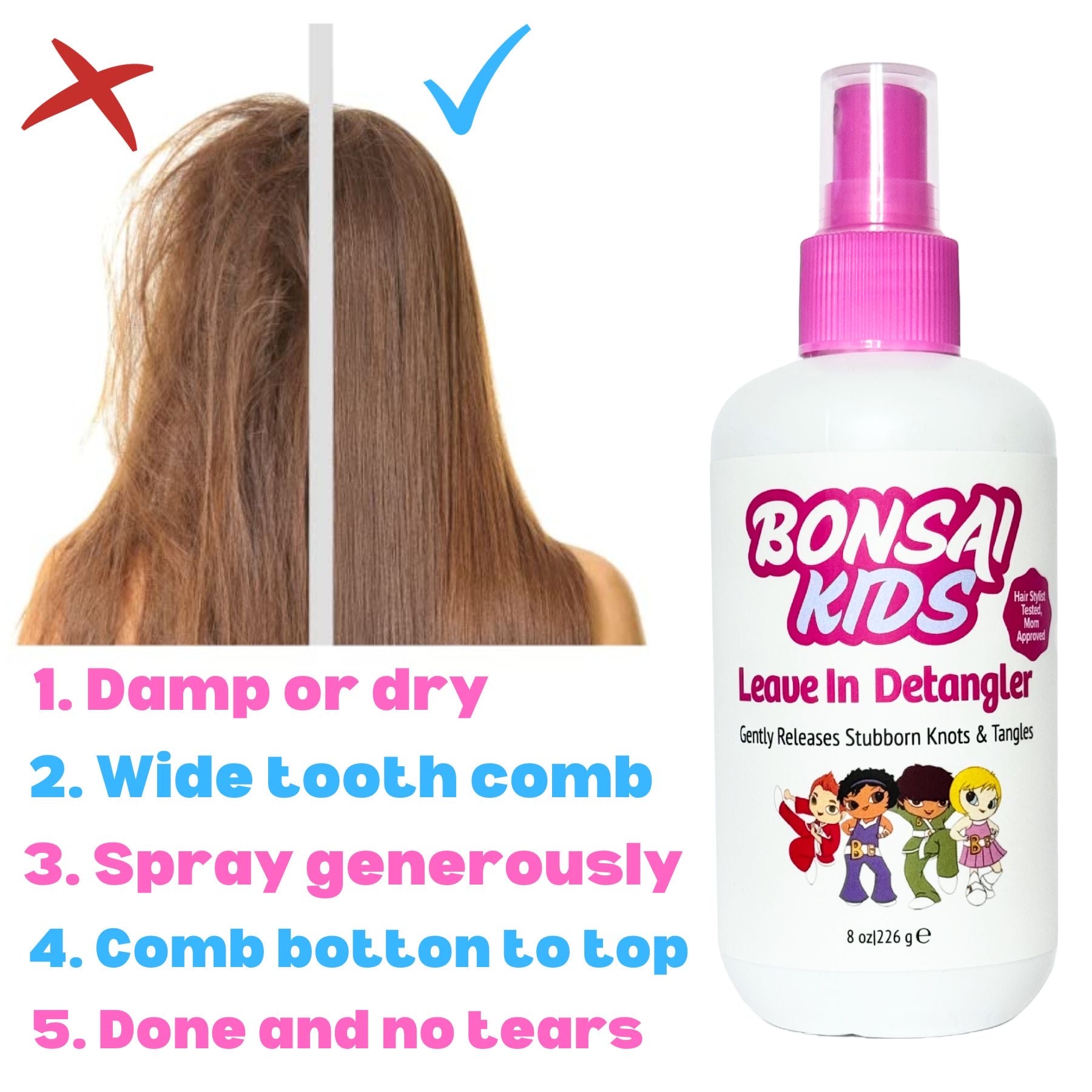BUY Bonsai Kids Detangler Spray - Perfect for taming tough tangles and preventing knots. Use regularly for manageable, tangle-free hair. Ideal for all hair types 
