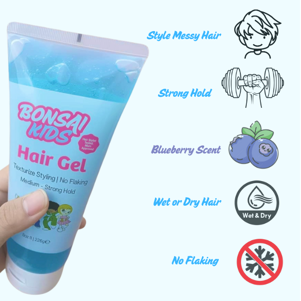 Hair Gel for Boys and Toddlers 8 oz of Strong Hold, No Flakes Long-Lasting Style