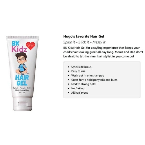 BK Kidz hair gel tube with product description on a white background