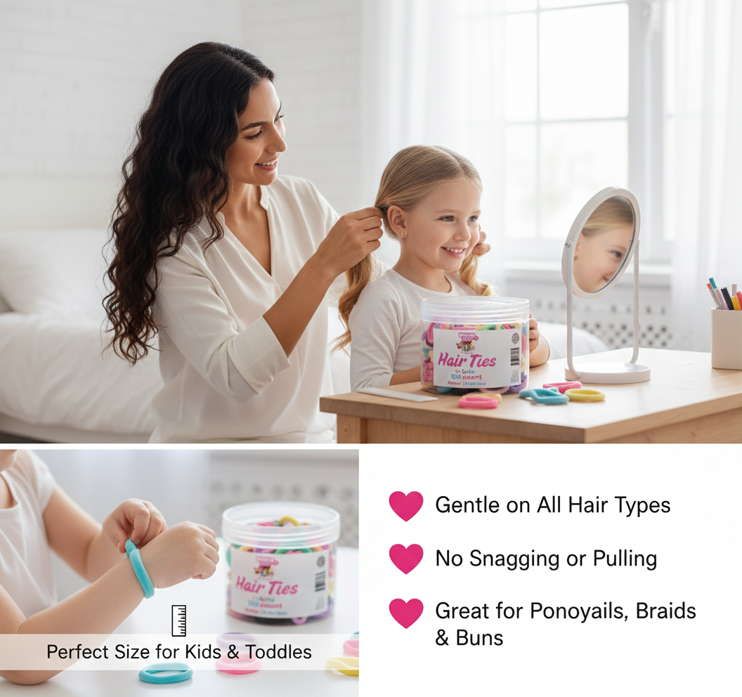 Mom styling daughters hair with hair. In white color room - daughter looking in mirror.
