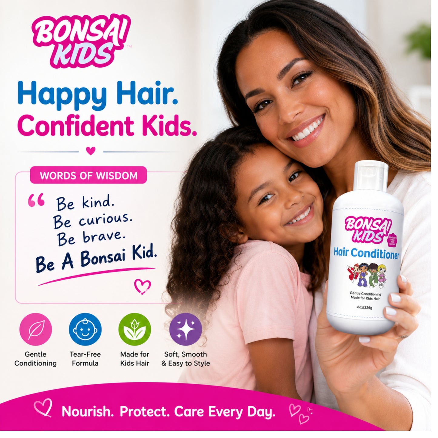 Bonsai Kids Hair Conditioner – Tear-Free Daily Moisturizing Conditioner for Kids & Toddlers | Soft, Tangle-Free Hair for All Hair Types (8 oz)