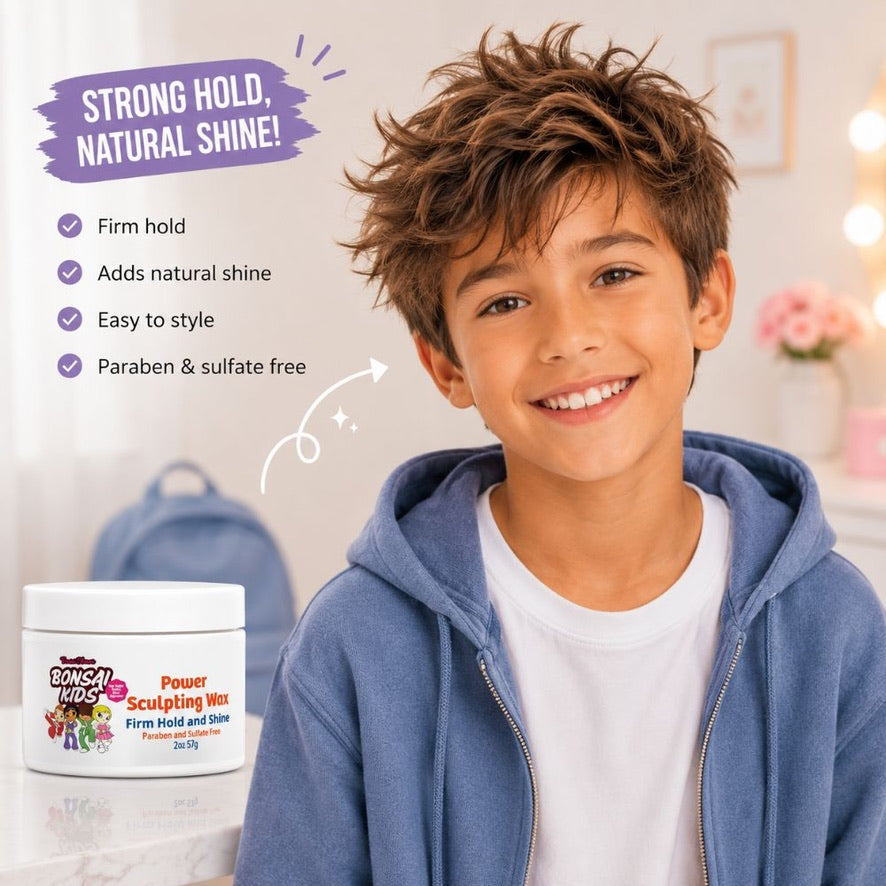 Bonsai Kids Sculpting Wax for Toddlers & Boys (2 oz) - Strong Hold Hair Wax for Spiky, Messy, or Textured Styles - Matte Finish Styling Pomade for Kids & Girls - Non-Greasy & Easy to Wash
