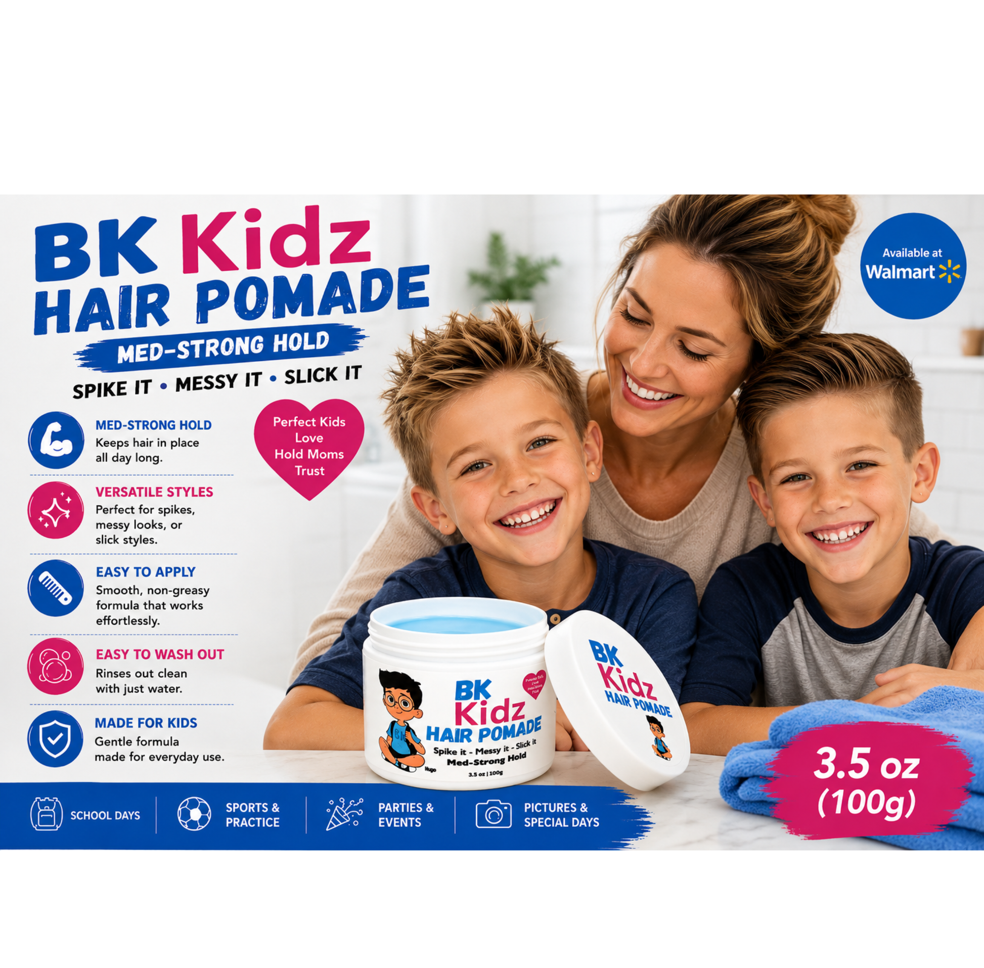 Mother and sons with Bk Kidz Hair Pomade
