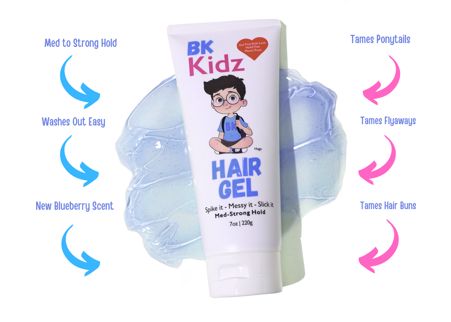 Benefits of BK Kidz Hair Gel -Shop BK Kidz Hair Gel for a strong hold and natural shine. Perfect for boys, toddlers, ponytails, and biracial kids' hair. Enjoy a blueberry scent and all-day hold.