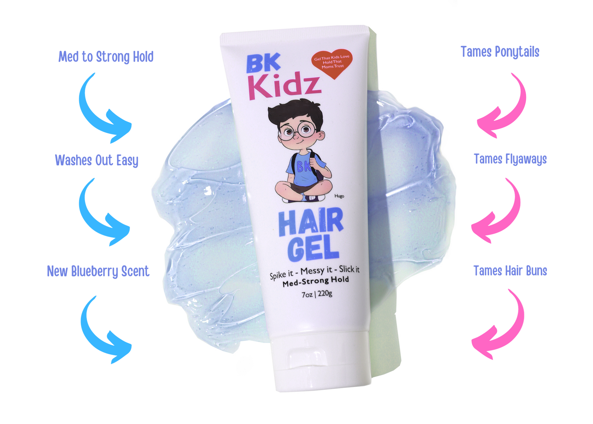 Benefits of BK Kidz Hair Gel -Shop BK Kidz Hair Gel for a strong hold and natural shine. Perfect for boys, toddlers, ponytails, and biracial kids' hair. Enjoy a blueberry scent and all-day hold.