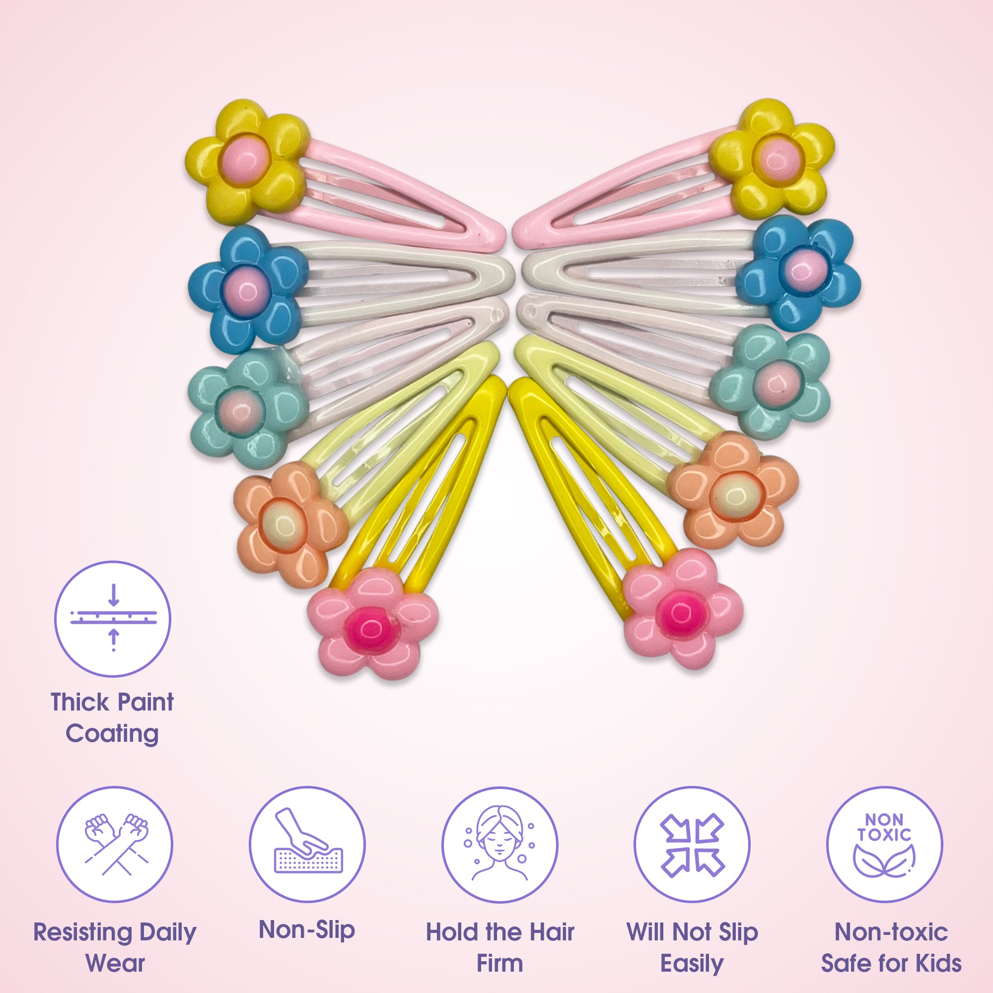 Buy Bonsai Kids Princess Clips 10ct with Flowers - Add a touch of color with pink, green, yellow, orange, and blue flower clips. Ideal for all hairstyles—ponytails, curls, straight hair, updos, and buns. Comfortable, secure hold, perfect for everyday use. Unisex and suitable for all hair types.